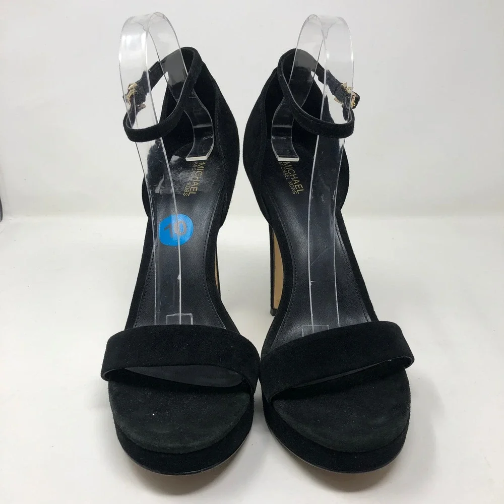 Michael Kors Platform Sandals Womens 10 Black Suede Ankle Strap Stiletto‎ SG22F